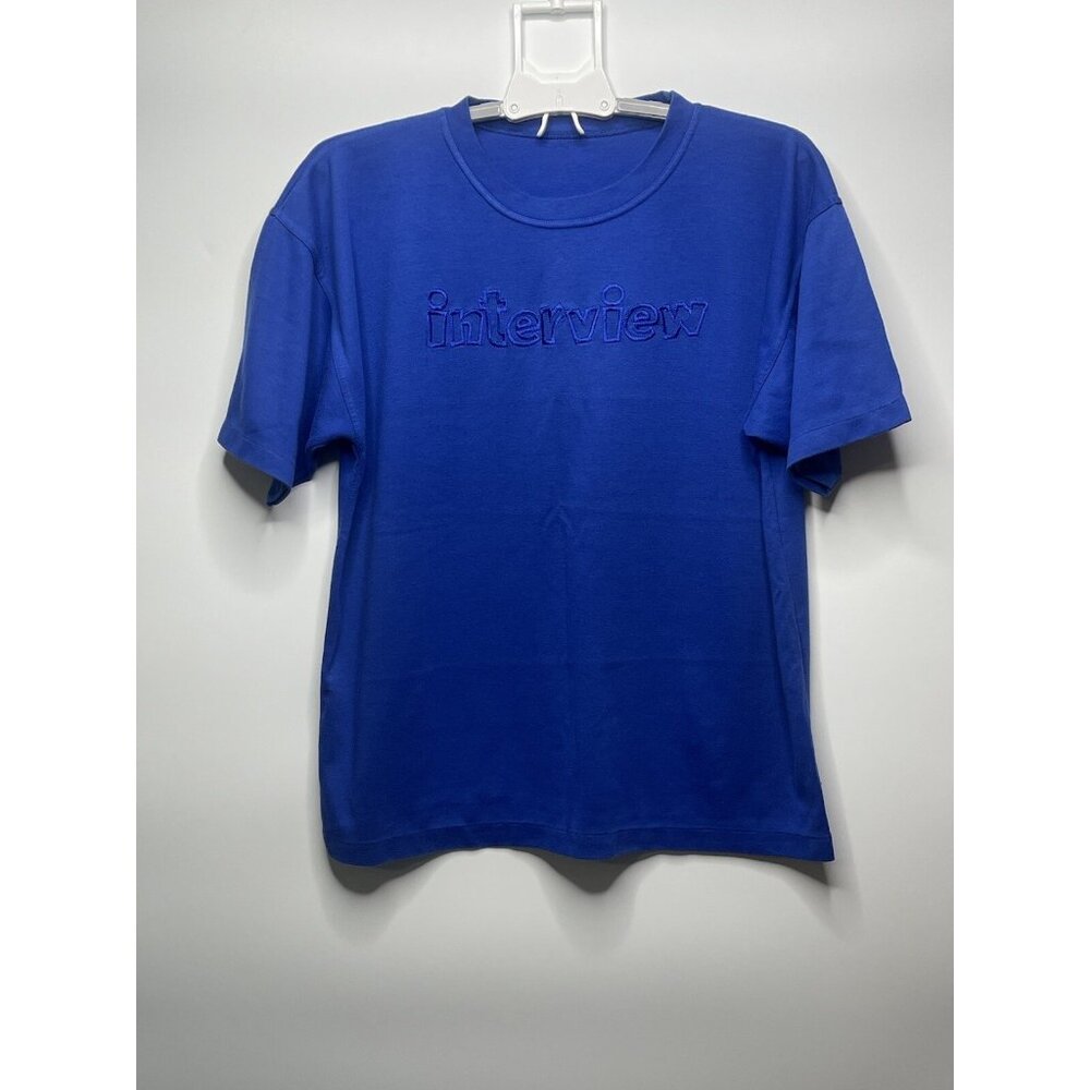 Vintage Embroidered "Interview" Blue Single Stitch Shirt L